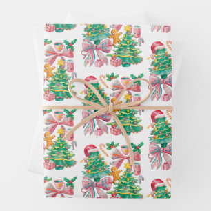 Vornehme Weihnachtsbaum-Schleife Rosa Blau Coquett Geschenkpapier Set