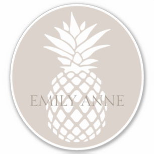 Vornehme weiße Ananas auf beigem personalisiertem  Aufkleber