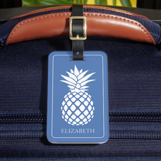 Vornehme weiße Ananas auf Blau Gepäckanhänger (Vorderseite Insitu 2)