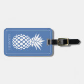 Vornehme weiße Ananas auf Blau Gepäckanhänger (Vorderseite horizontal)