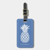 Vornehme weiße Ananas auf Blau Gepäckanhänger (Vorderseite vertikal)