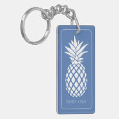 Vornehme weiße Ananas auf Blau Schlüsselanhänger (Vorderseite links)
