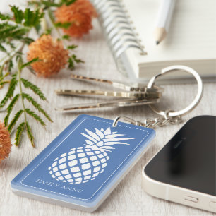 Vornehme weiße Ananas auf Blau Schlüsselanhänger
