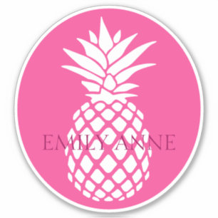 Vornehme weiße Ananas auf personalisierter rosa Fa Aufkleber