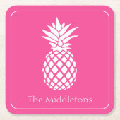 Vornehme weiße Ananas auf Rosa Rechteckiger Pappuntersetzer (Vorderseite)