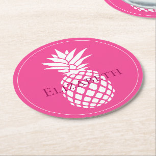 Vornehme weiße Ananas auf Rosa Runder Pappuntersetzer