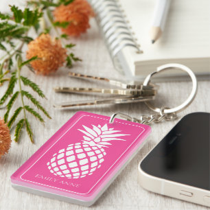 Vornehme weiße Ananas auf Rosa Schlüsselanhänger
