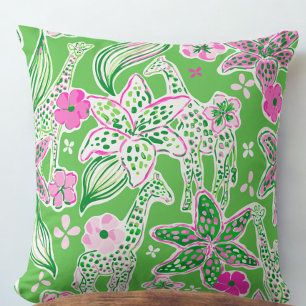 Vornehme weiße Giraffen Rosa floral lindgrün Kissen
