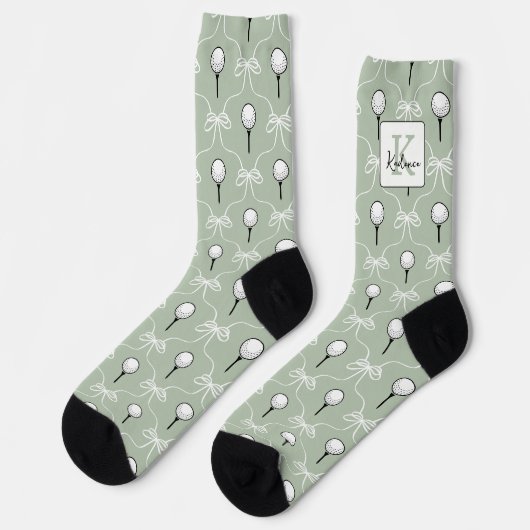 Vornehme weiße Schleife Golf Muster Monogramm  Socken (Linkes Detail)