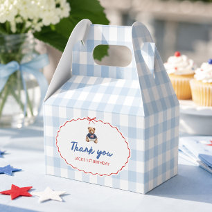 Vornehmer amerikanischer Teddybär Blau Gingham Jun Geschenkschachtel