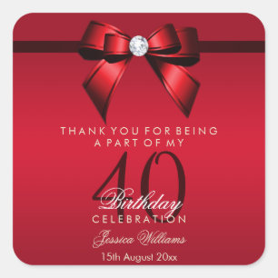 Vornehmer Edelstein-Bogen u. Band-40. Geburtstag Quadratischer Aufkleber