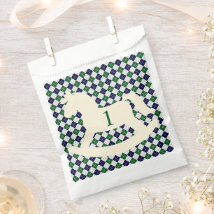 Vornehmer Schaukelpferd-Argyle-Geburtstag zum 1. G Geschenktütchen