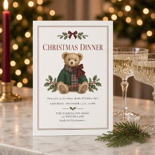 Vornehmer Schotten-Teddybär-Weihnachtsdinner-Einla Einladung