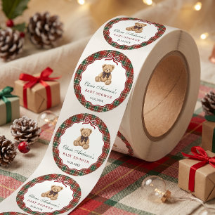 Vornehmer Teddy-Bär-Weihnachts-Baby-Shower Runder Aufkleber