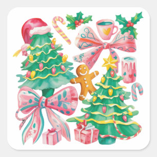 Vornehmer Weihnachtsbaum-Bogen Rosa Blau Coquette Quadratischer Aufkleber
