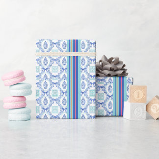 Vornehmes Blau-Aqua-Griechisches-Schlüssel-Ginger- Geschenkpapier