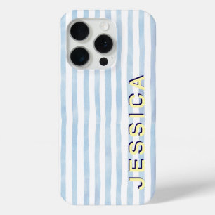 Vornehmes Blau gestreift mit individuellem Namen Case-Mate iPhone Hülle