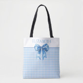 Vornehmes Blau-Weiß-Gingham und Schleife Tasche (Vorderseite)