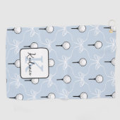 Vornehmes Blau-Weiß-Schleifenmuster Monogramm Golfhandtuch (Horizontal)