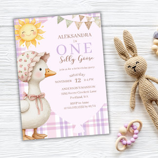 Vornehmes dummes Gänsemädchen 1. Geburtstag Pastel Einladung