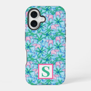 Vornehmes Elefantenmuster Personalisiertes Monogra iPhone 16 Hülle