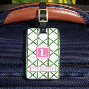 Vornehmes grünes Gitter-Bambus-Muster-Monogramm Gepäckanhänger