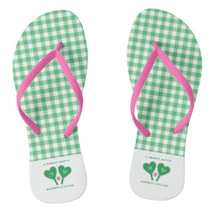 Vornehmes grünes und rosa Hochzeits-Pickleball Badesandalen
