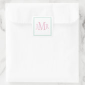 Vornehmes Hellgrün & Rosa Monogramm Quadratischer Aufkleber (Tasche)
