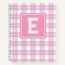 Vornehmes Karo-Varsity-Monogramm Rosa Lila Notizblock