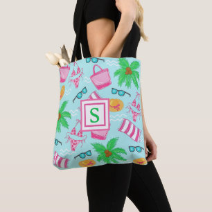 Vornehmes Monogramm Strand Bikinihandtuch Palmbaum Tasche