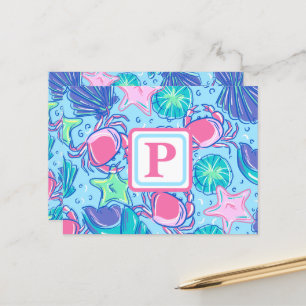 Vornehmes Monogramm Strand Muschel Krebs Postkarte
