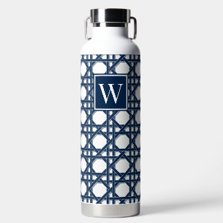 Vornehmes Navy-Blau-Rattan-Flechtwerk-Monogramm Trinkflasche