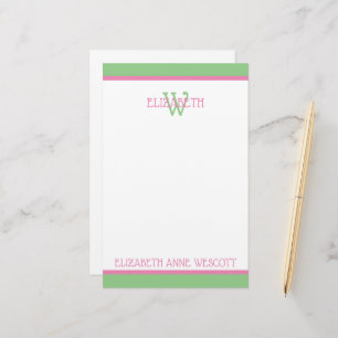 Vornehmes Pink und Grün Monogramm Briefpapier