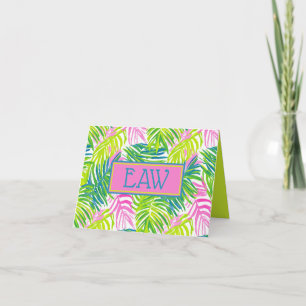 Vornehmes Pink und grüne Palmwedel-Monogramm