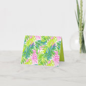 Vornehmes Pink und grüne Palmwedel-Monogramm (Rückseite)