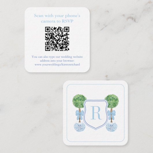 Vornehmes QR-Code-Monogramm-Topiary-Register oder Begleitkarte (Vorne/Hinten)