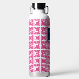 Vornehmes quadratisches Gitter-Monogramm in Hot Pi Trinkflasche