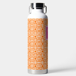 Vornehmes quadratisches Gitter-Monogramm Orange un Trinkflasche