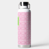 Vornehmes quadratisches Gitter-Monogramm – Rosa &  Trinkflasche (Rückseite)