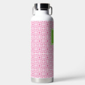 Vornehmes quadratisches Gitter-Monogramm – Rosa &  Trinkflasche (Vorderseite)