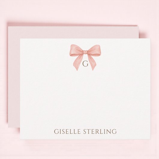 Vornehmes Rosa-Bow-Wasserfarben-Monogramm Mitteilungskarte