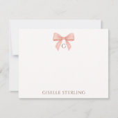 Vornehmes Rosa-Bow-Wasserfarben-Monogramm Mitteilungskarte (Vorderseite)