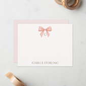 Vornehmes Rosa-Bow-Wasserfarben-Monogramm Mitteilungskarte (Vorderseite/Rückseite Beispiel)