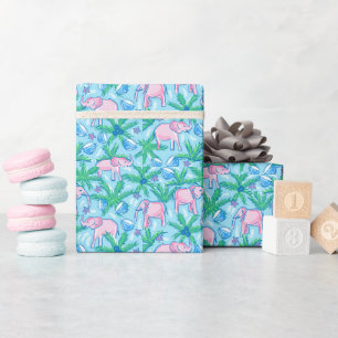 Vornehmes Rosa-Elefanten-Tropenblumenmuster Geschenkpapier