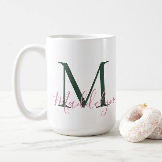 Vornehmes Rosa & Grün Benutzerdefiniertes Initial- Kaffeetasse (Mit Donut)