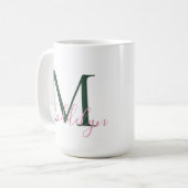 Vornehmes Rosa & Grün Benutzerdefiniertes Initial- Kaffeetasse (Vorderseite Links)