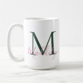 Vornehmes Rosa & Grün Benutzerdefiniertes Initial- Kaffeetasse (Links)
