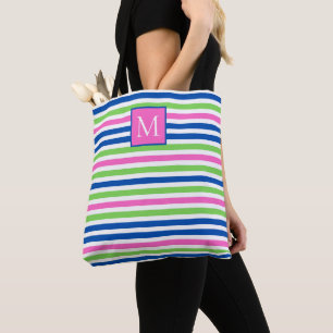 Vornehmes Rosa, Grün und marineblau gestreiftes Mo Tasche