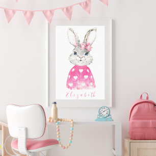 Vornehmes rosa Herz personalisierter Hase Leinwanddruck