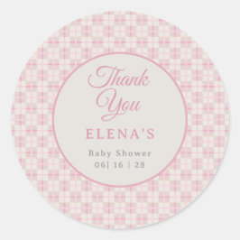 Vornehmes rosa kariertes Babyshower-Set  Runder Aufkleber